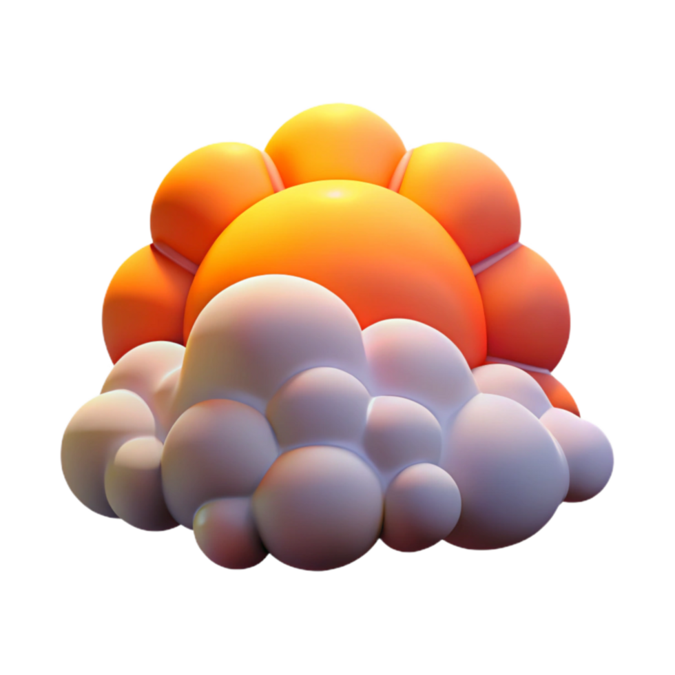 3D Render of Sun Setting Behind Puffy Clouds png