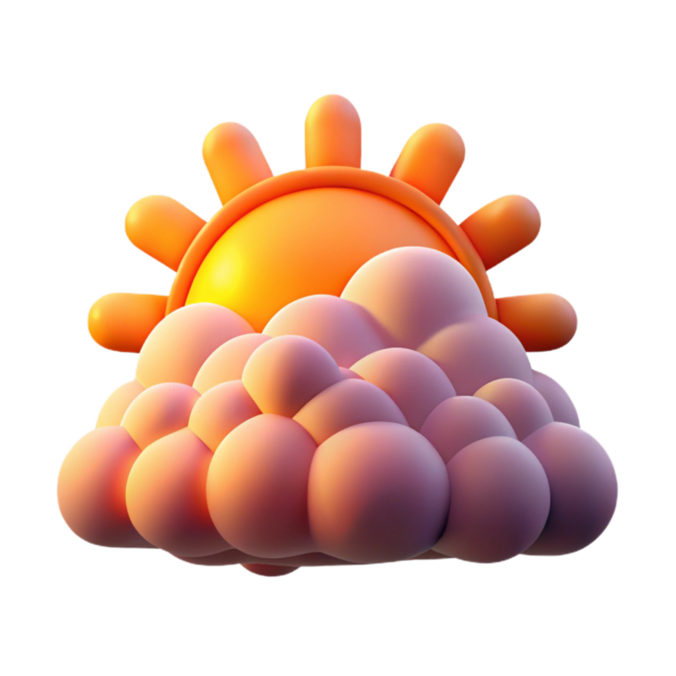 Sunny Day, Fluffy Clouds 3D Render png