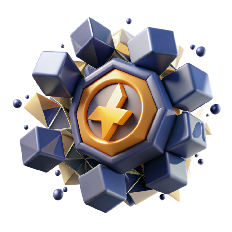 Abstract 3D Gold X Symbol in Geometric Cluster png
