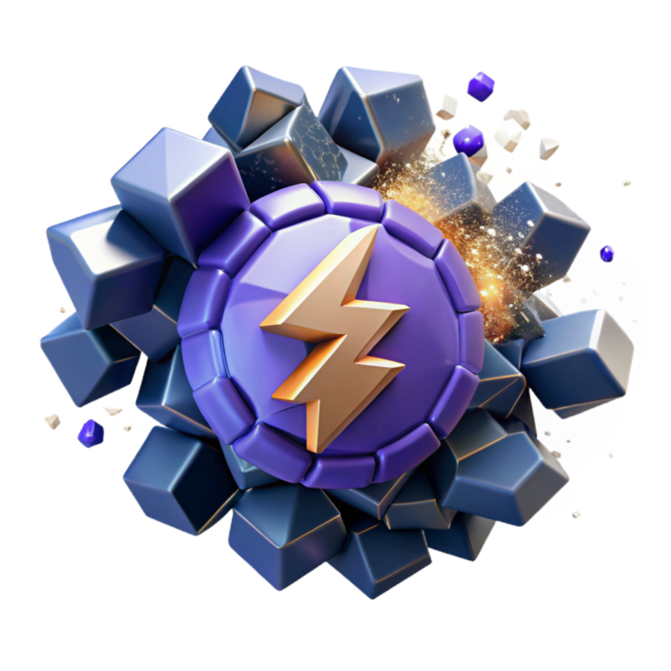 Powerful Energy Surge 3D Render of Exploding Cubes Lightning Bolt png