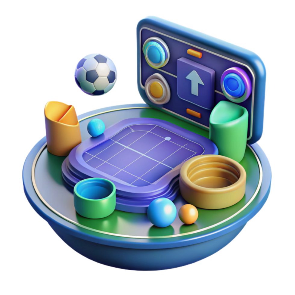 3D Render Colorful Abstract Game Scene with Soccer Ball png