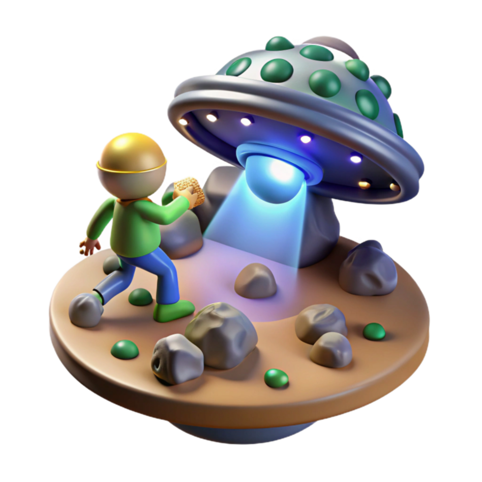 Worker Exploring Alien Spaceship Landing Site png
