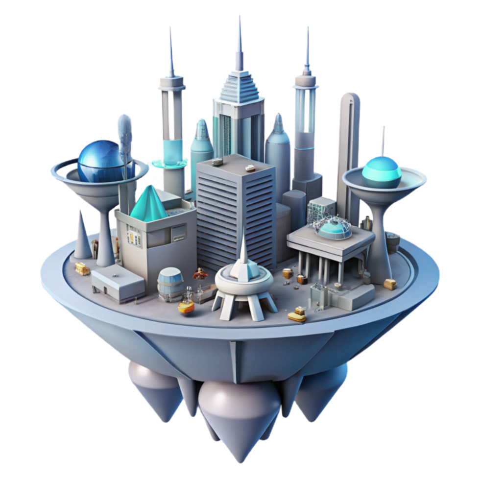 Futuristic Floating City A 3D Render of a Modern Metropolis png