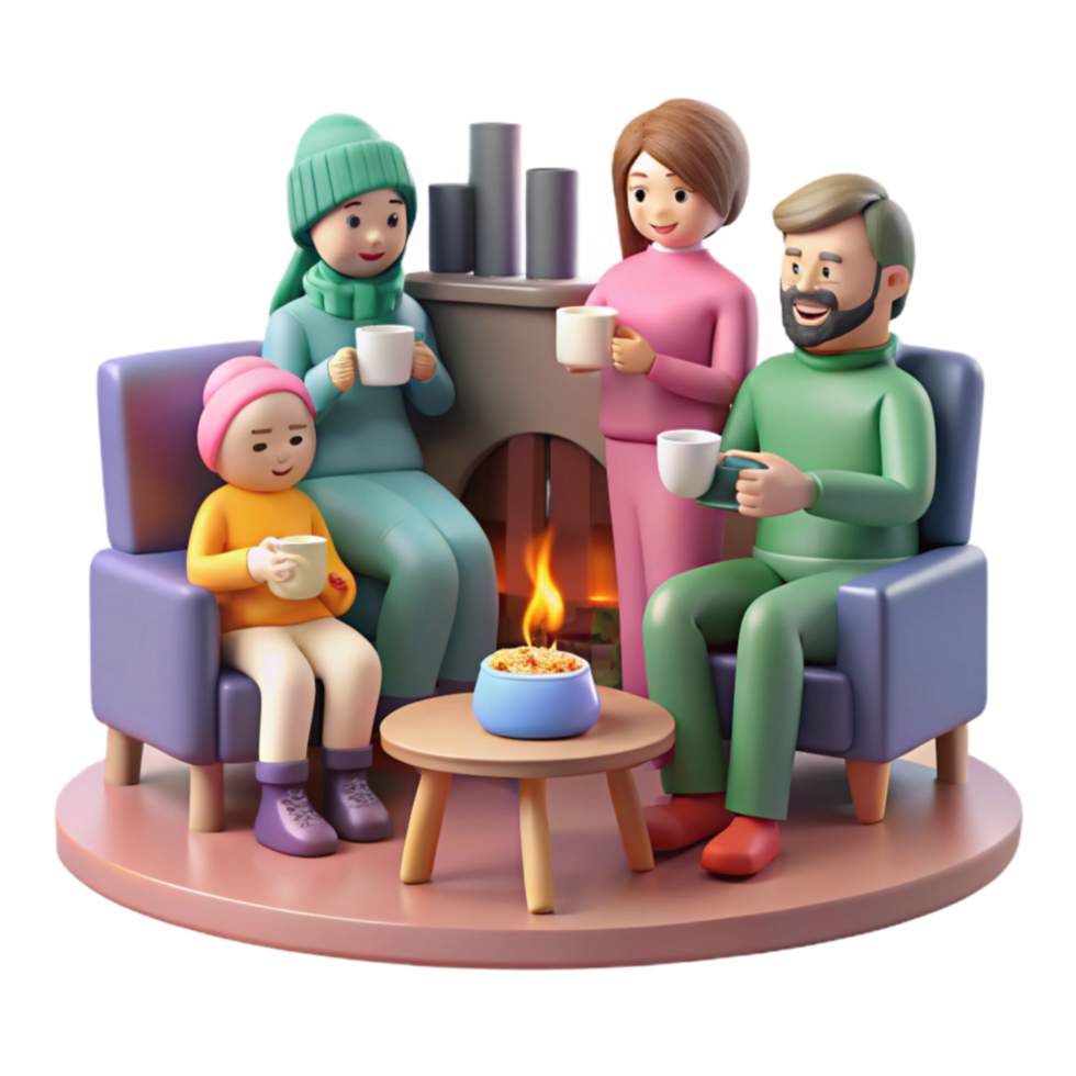 Cozy Family Gathering by Fireplace Winter Warmth png