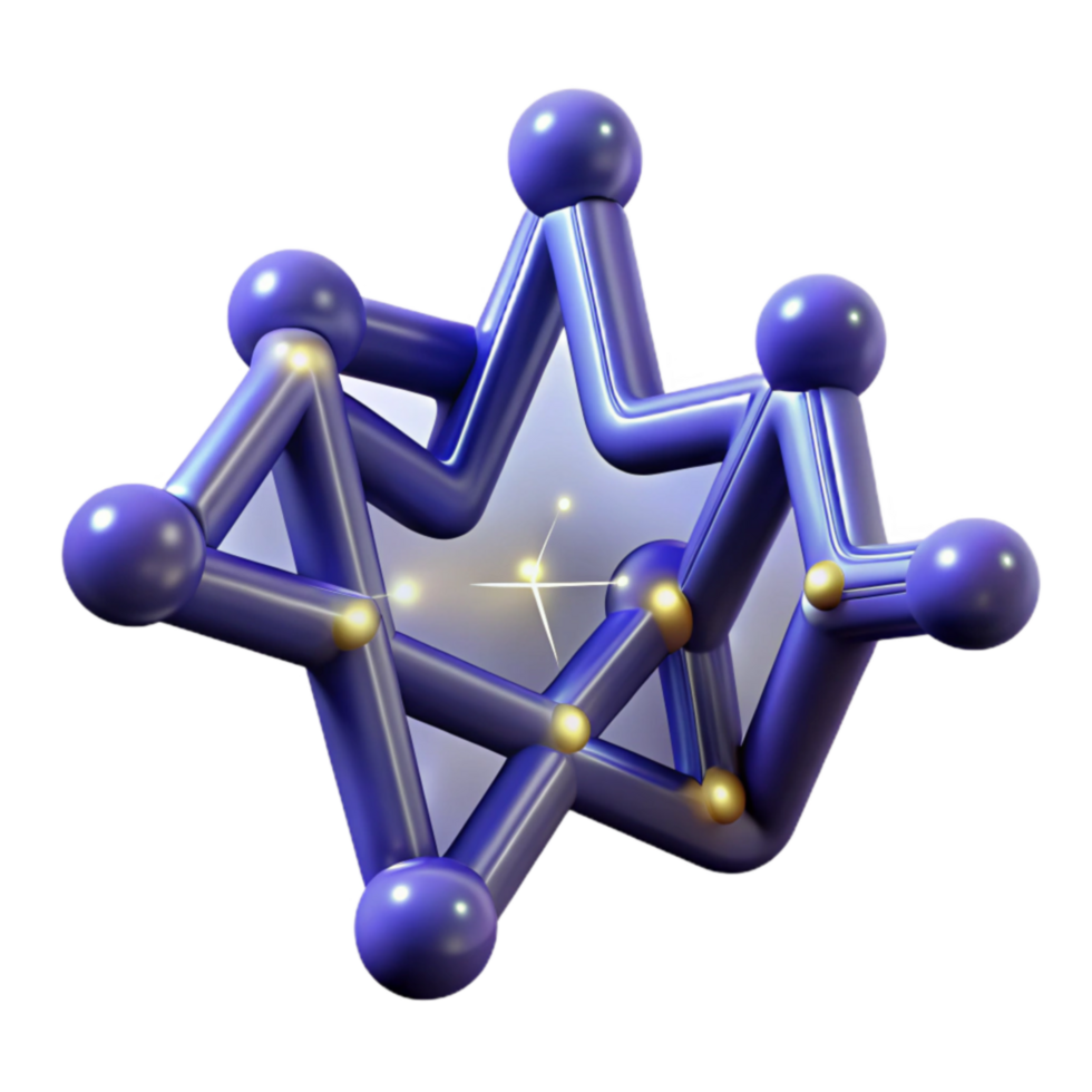 Abstract 3D Star Molecular Structure Interconnected Nodes and Glowing Core png