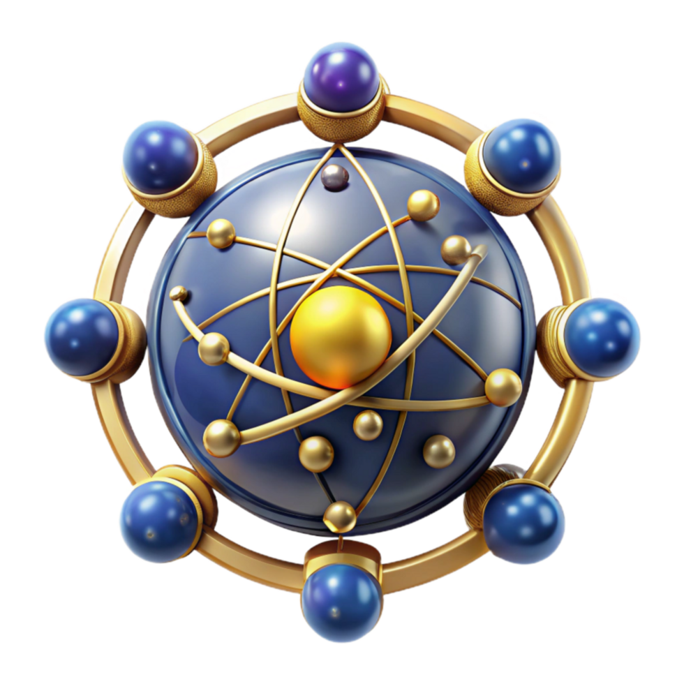 Atomic Structure Elegant 3D Model of Nucleus and Orbiting Electrons png