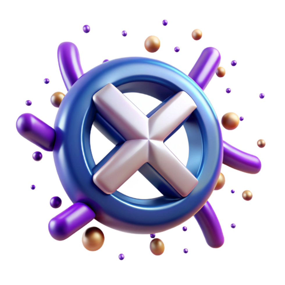 Abstract 3D Render Colorful X Icon with Dynamic Elements png