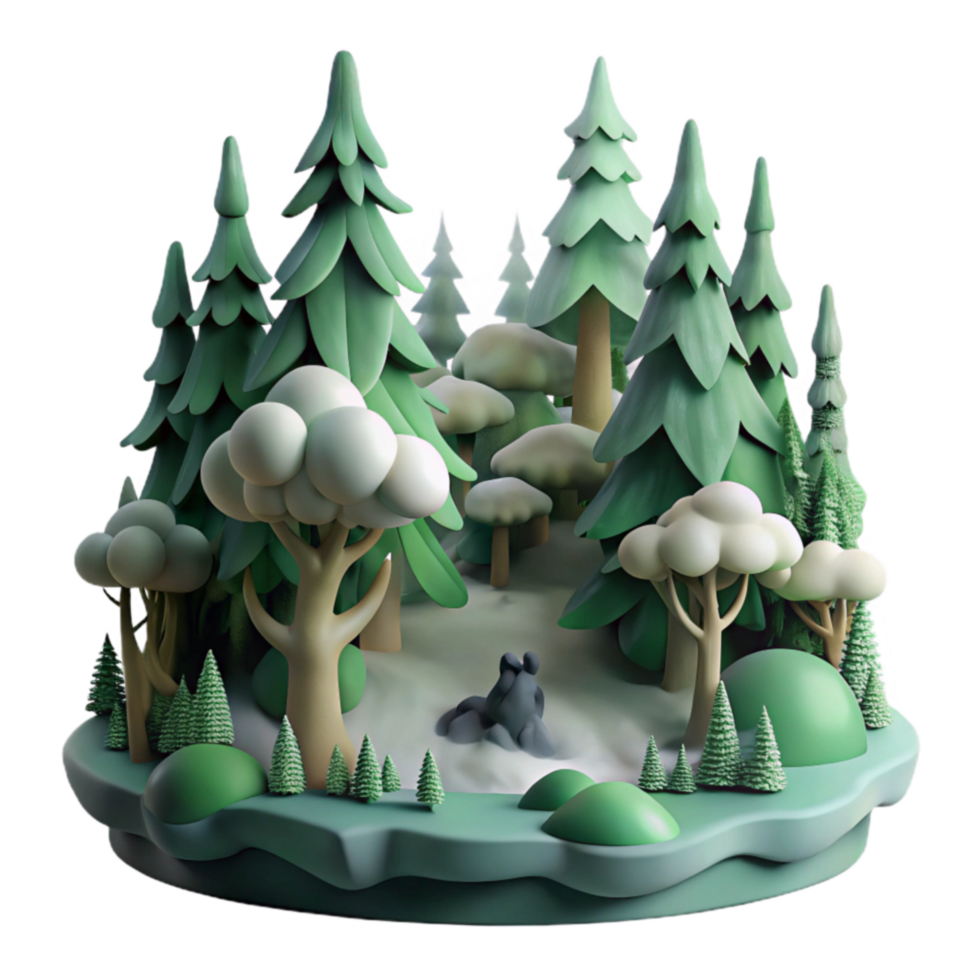 Winter Forest Scene Snowy Trees, 3D Render png