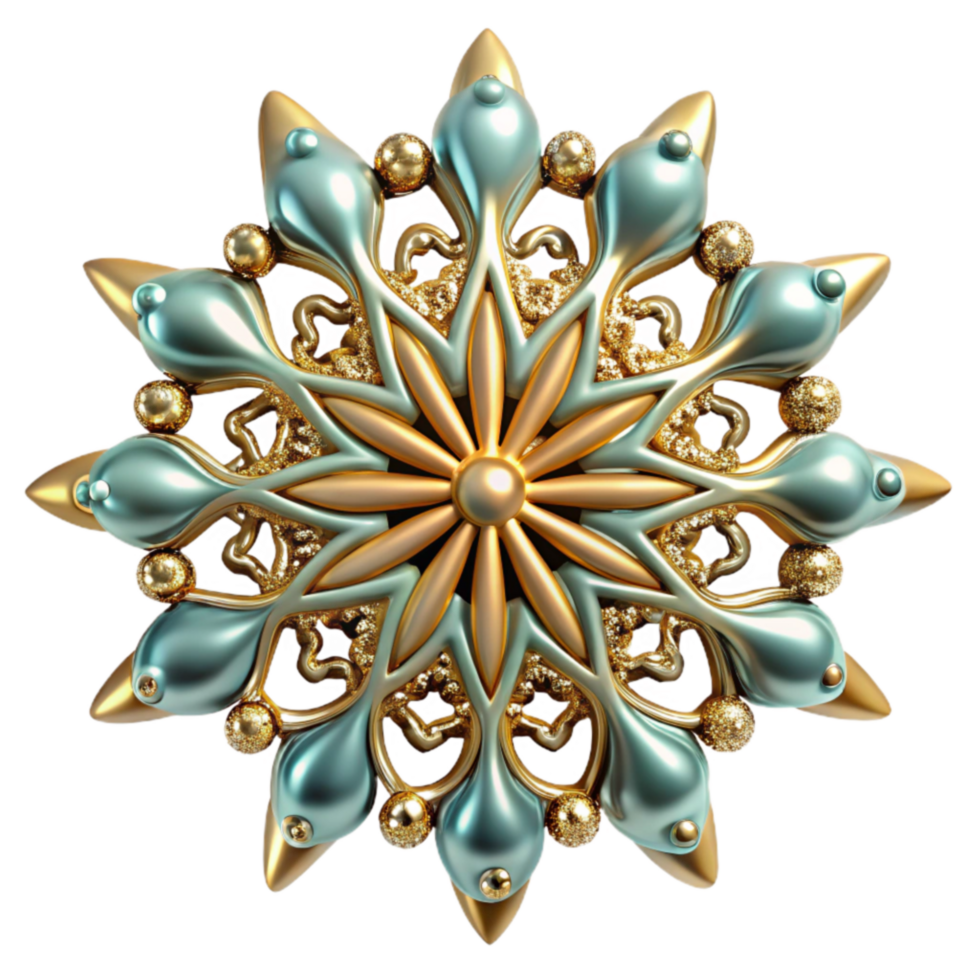 Ornate Gold and Teal Snowflake Design png