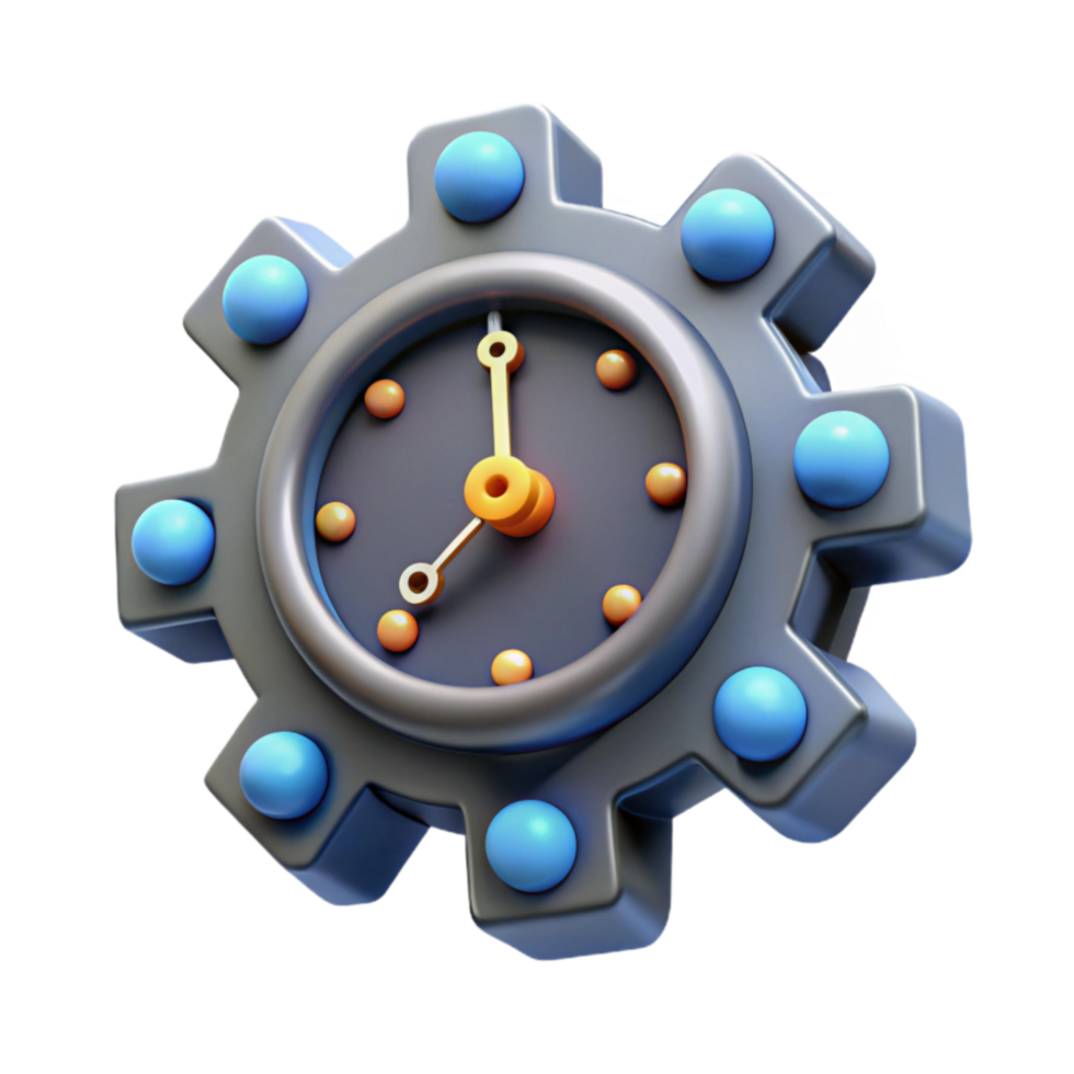 Gear Clock Time Management, Productivity, Efficiency, Scheduling, 3D Render, Mechanism, Clockwork, Analog Clock, Timepiece, Design png