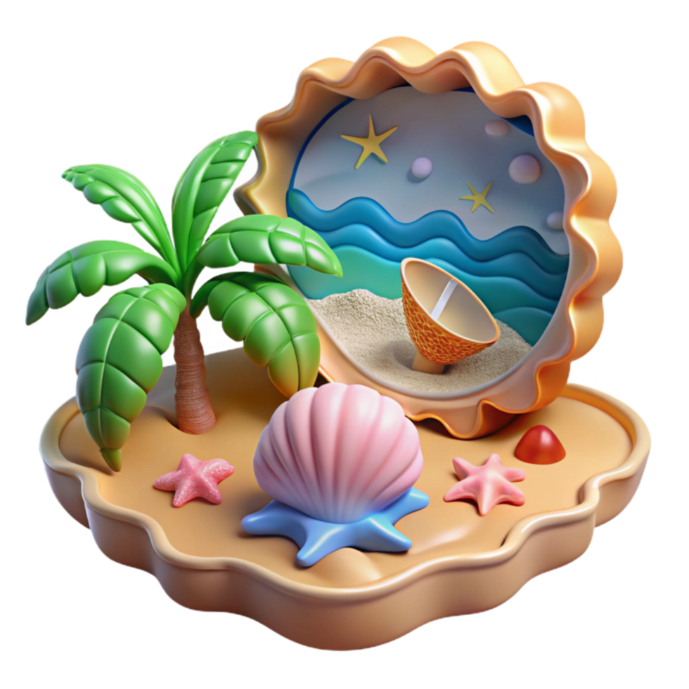 Tropical Seashell Island Paradise 3D Render png