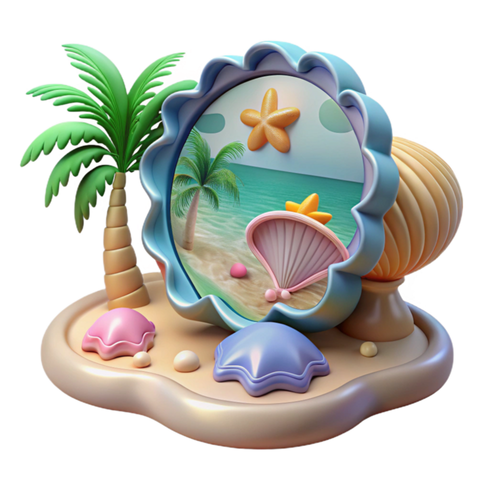 Summer Vacation Seashells, Palm Trees, and Ocean View png