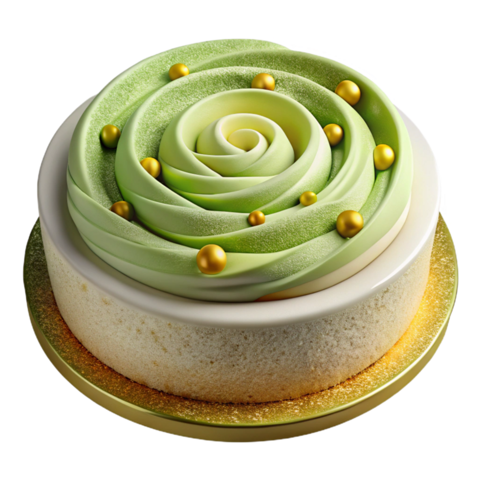 Elegant Green and White Mousse Cake with Gold Accents png