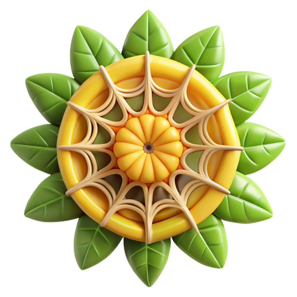 Abstract Floral Design Yellow Flower with Geometric Web png