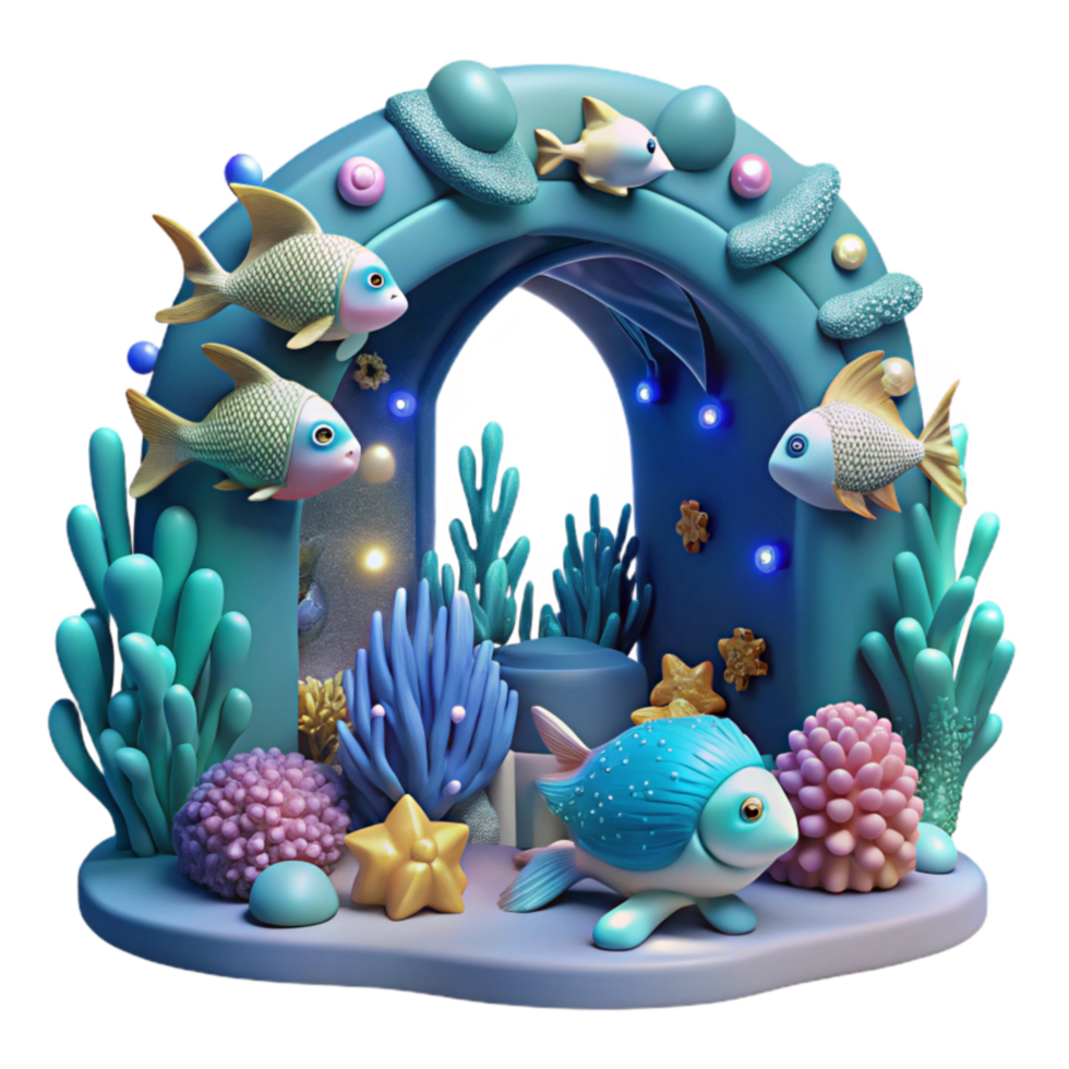 Undersea Archway 3D Render of Ocean Life png