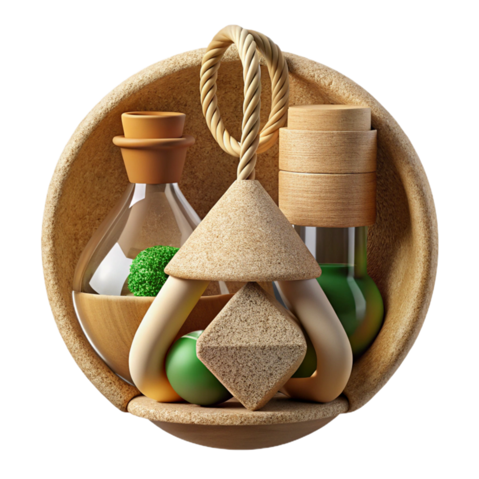 Wooden Bowl Abstract Still Life with Geometric Shapes png