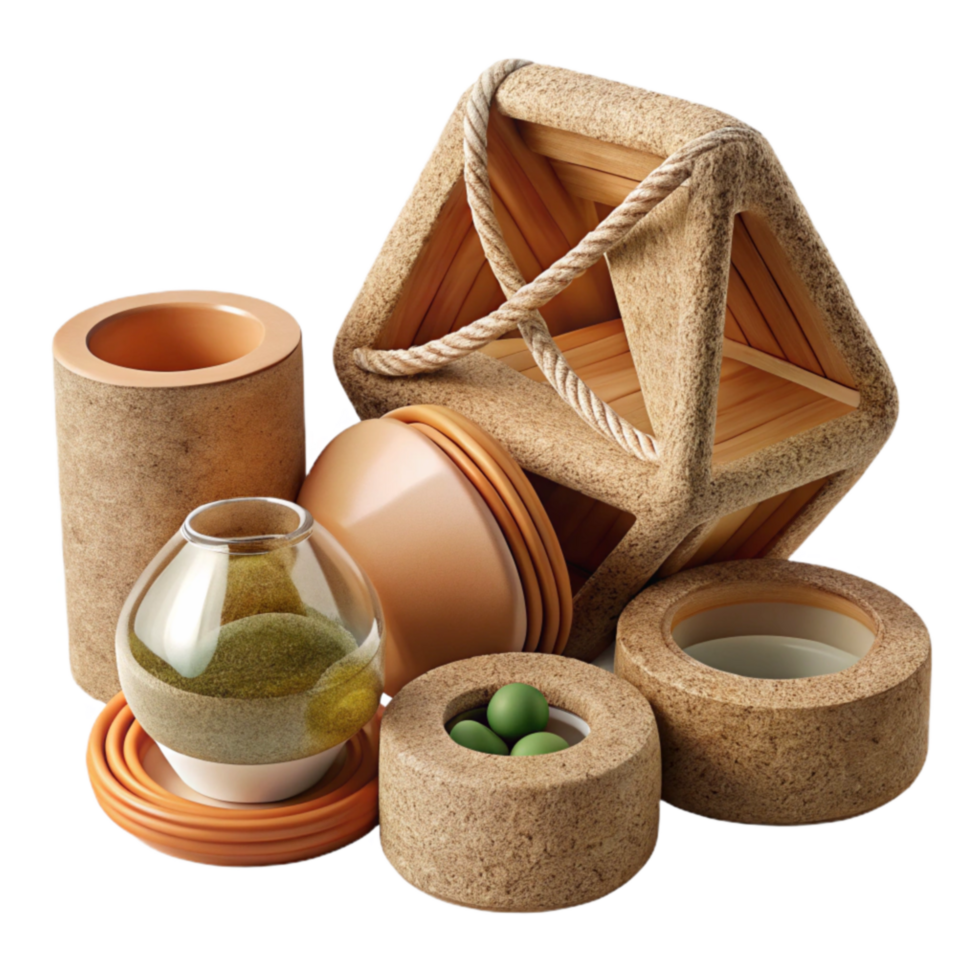 Geometric Cork Home Decor Set Stylish Containers and Vessels png