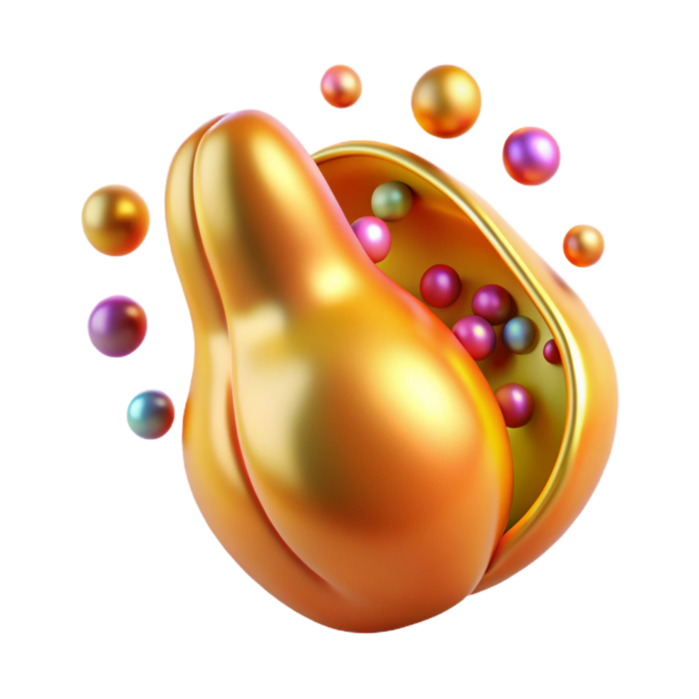 Golden Vessel with Colorful Spheres 3D Render png