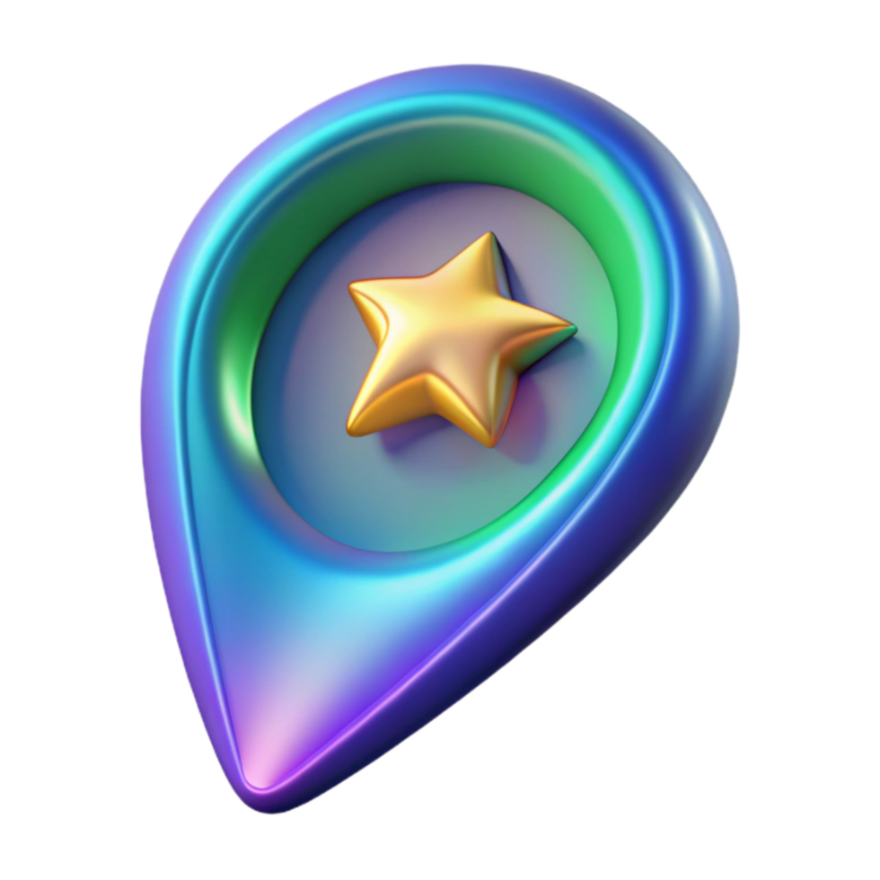 3D iridescent location pin with star png