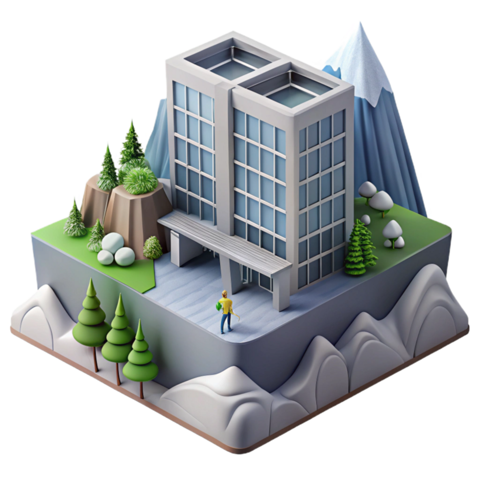 Modern Office Building in Mountain Scenery png