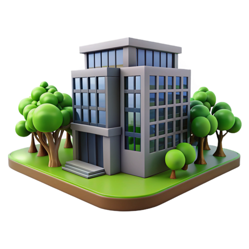 Modern Office Building with Landscaping png