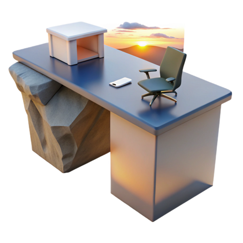 Desk Precariously Perched on Cliff Edge at Sunset png