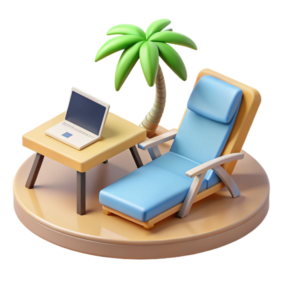 Tropical Remote Work Laptop, Lounger, Paradise png