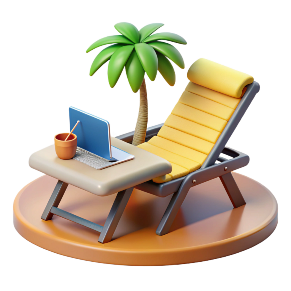 Tropical Workation Laptop, Lounger, Palm Tree png
