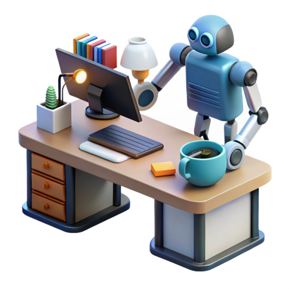 Robot at Desk Automation Workplace of the Future png