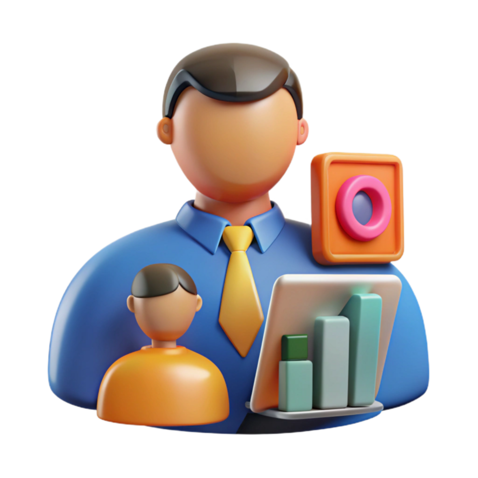 3D Icon Businessperson with Child, Data Analytics png