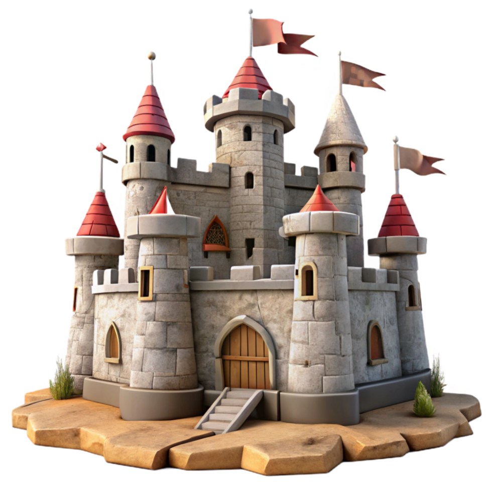 Fairytale Stone Castle 3D Render of Medieval Fortress png