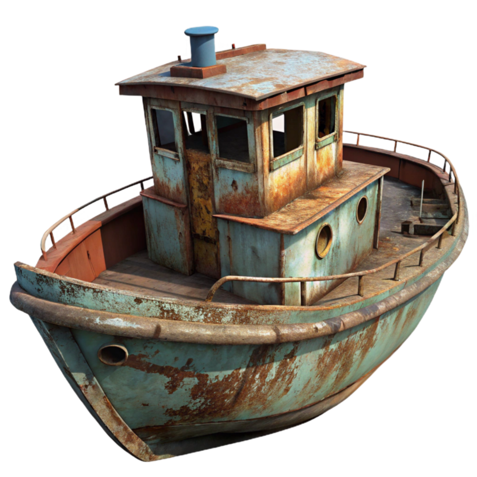 Rusty Old Tugboat A 3D Render of Decayed Vessel png