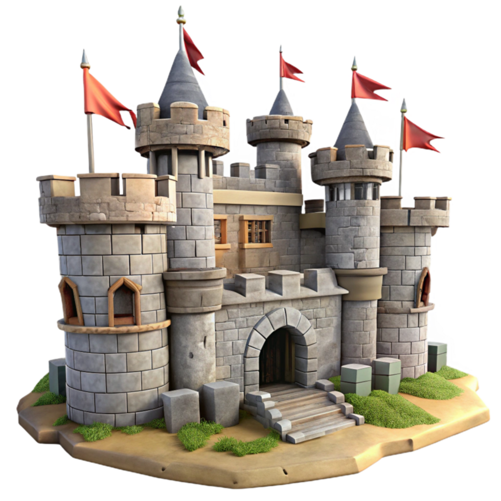 Stone Castle Model Medieval Fortress, 3D Render png