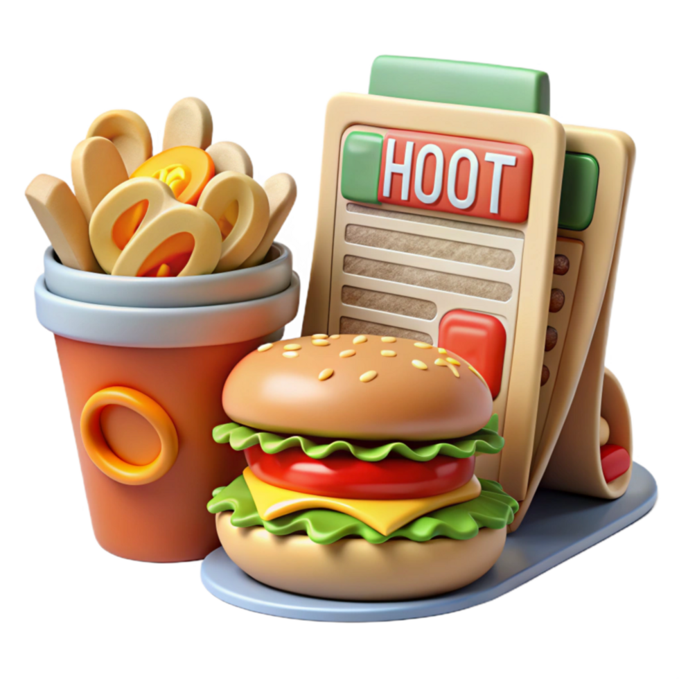 Fast Food, Burger, Fries, Menu, Restaurant, 3D Render, Delicious, Meal, Snack, Digital Art png