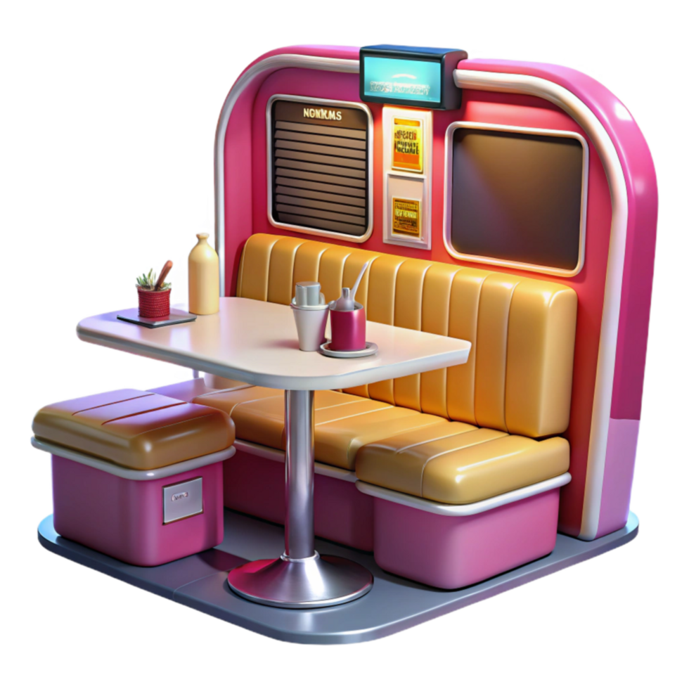Retro Diner Booth 3D Render of Vintage Restaurant Seating png