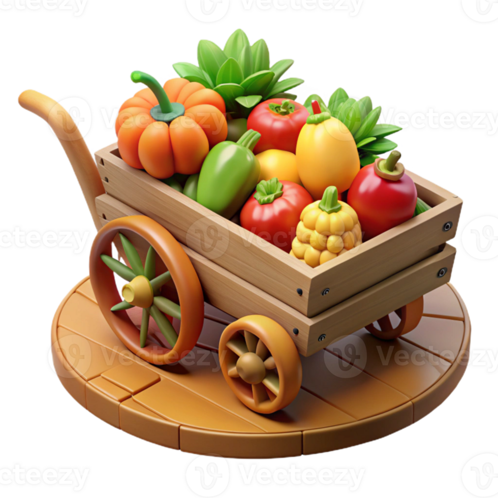 Harvest Vegetables in Wooden Cart png
