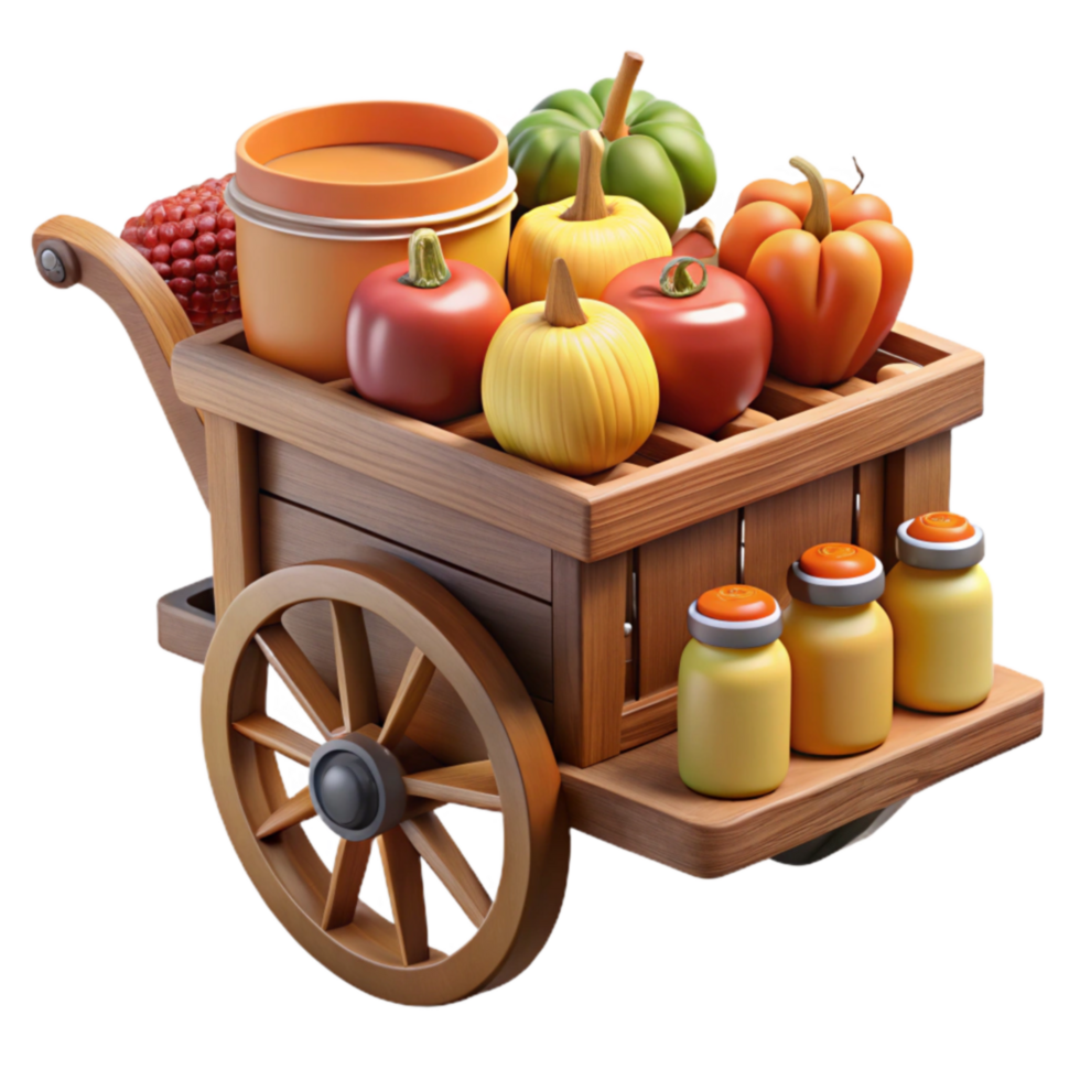 Autumn Harvest Wooden Cart of Fall Vegetables png