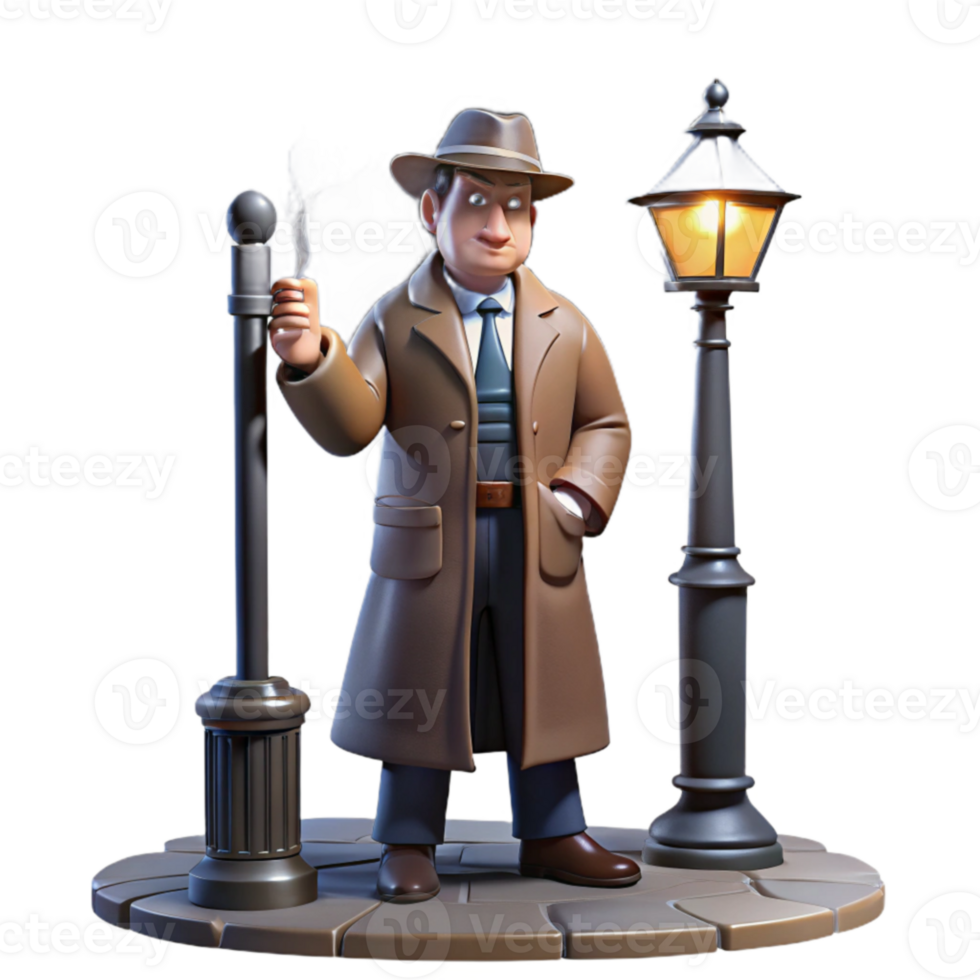 3D Render of a Sleuth at Night png