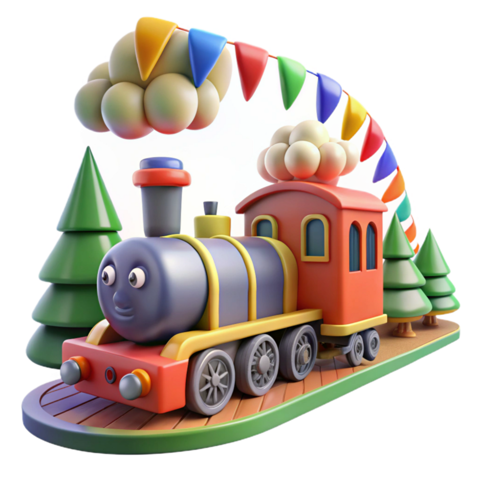 Cartoon Train Toy Festive Scene 3D Render png