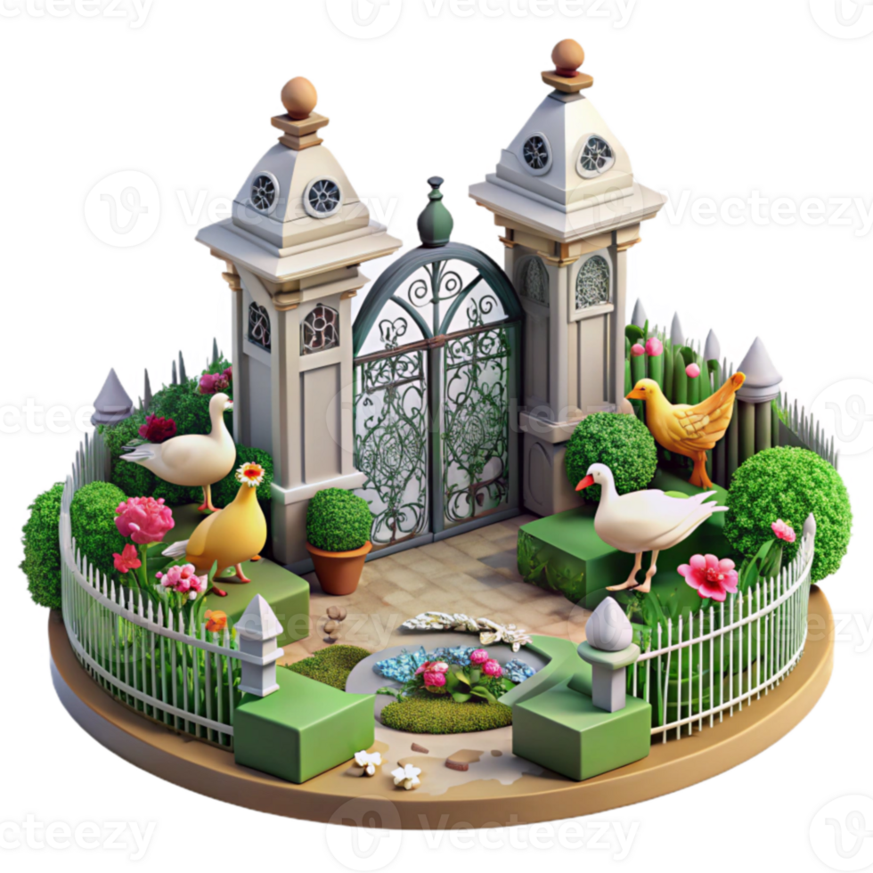 Enchanted Garden Gate with Birds and Flowers png