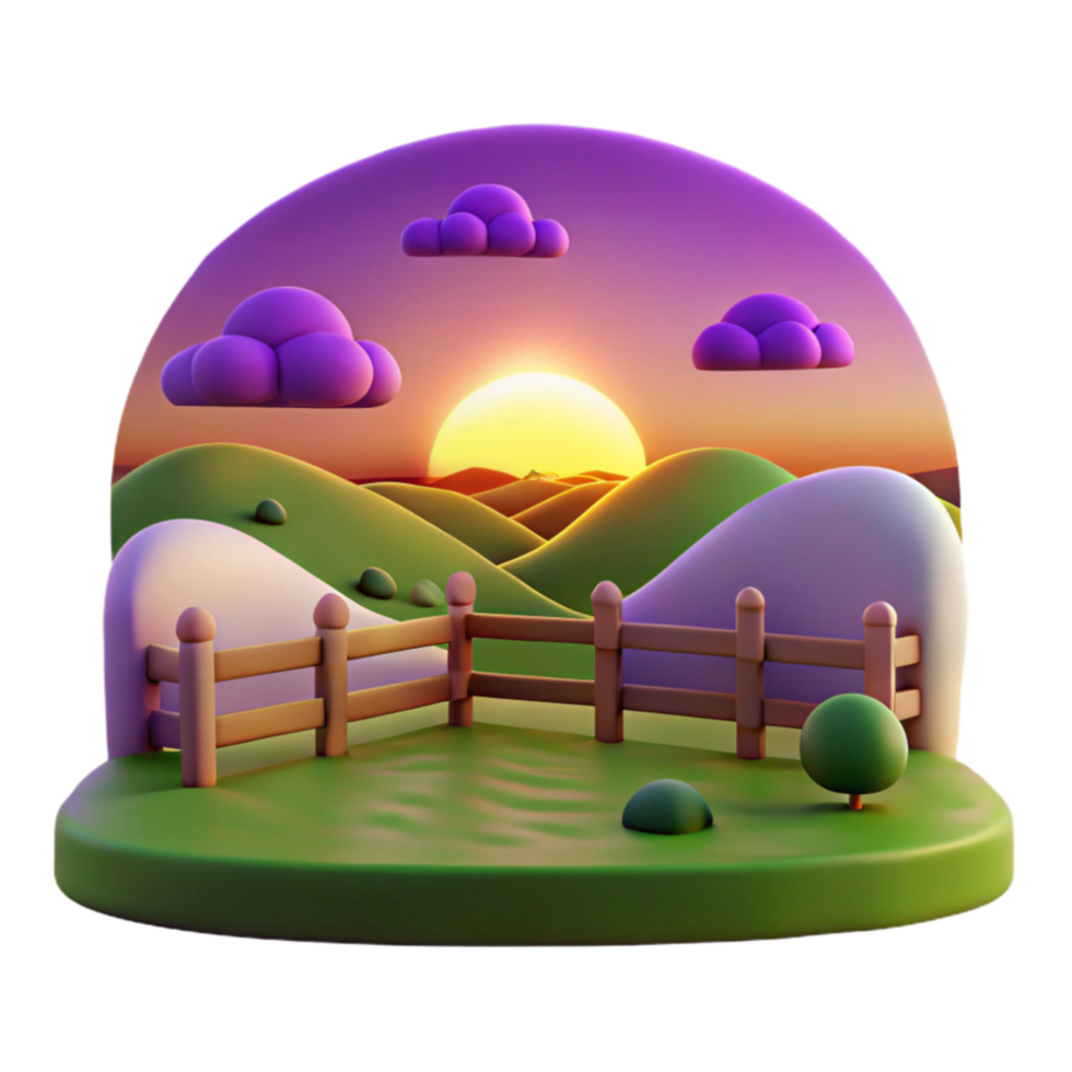 Sunset Hills 3D Render of Idyllic Landscape png