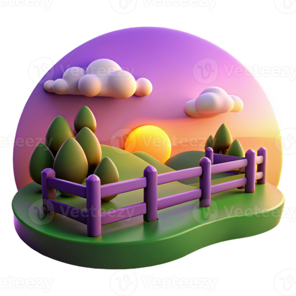 Sunset Over Rolling Hills with Fence png