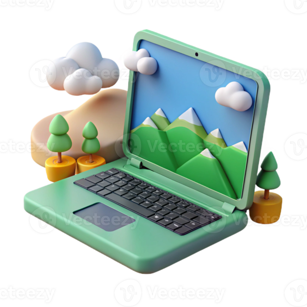 Laptop, Nature Scenery, Clouds, Mountains, Trees, Desktop, Digital, Landscape, Technology png