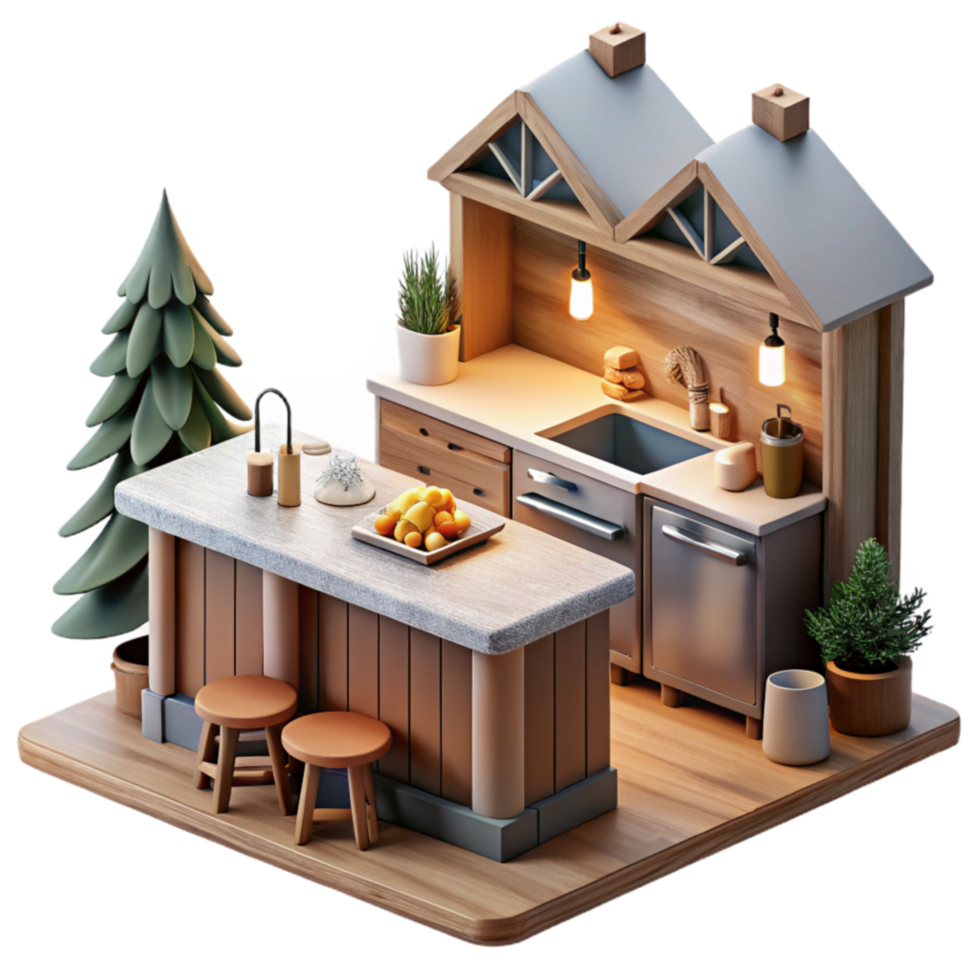 Cozy Cabin Kitchen Island, Sink, Rustic Design png
