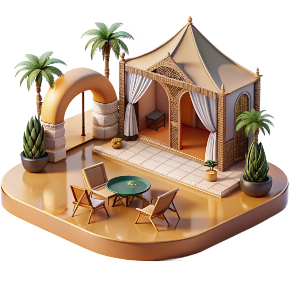 Desert Oasis 3D Render of a Relaxing Patio png