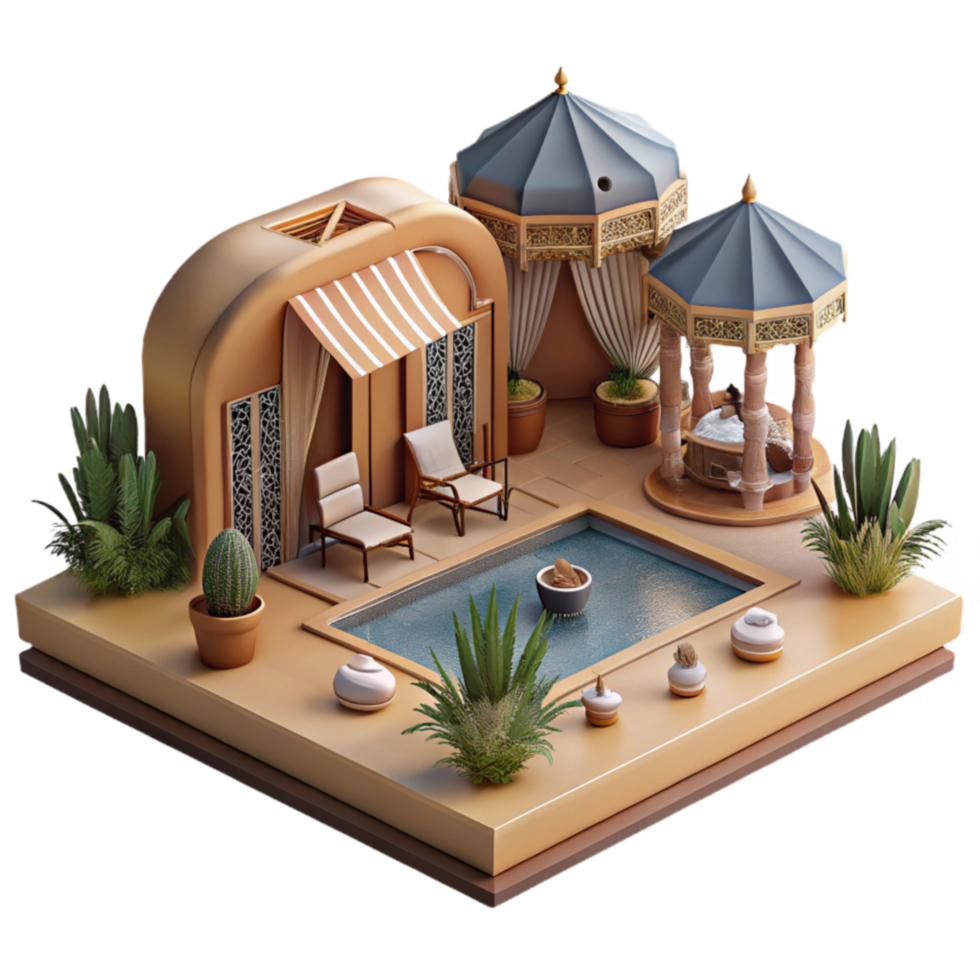 Desert Oasis Poolside Relaxation in Architectural Haven png