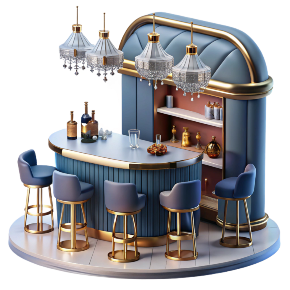 Elegant Home Bar Design Blue Gold Luxury png