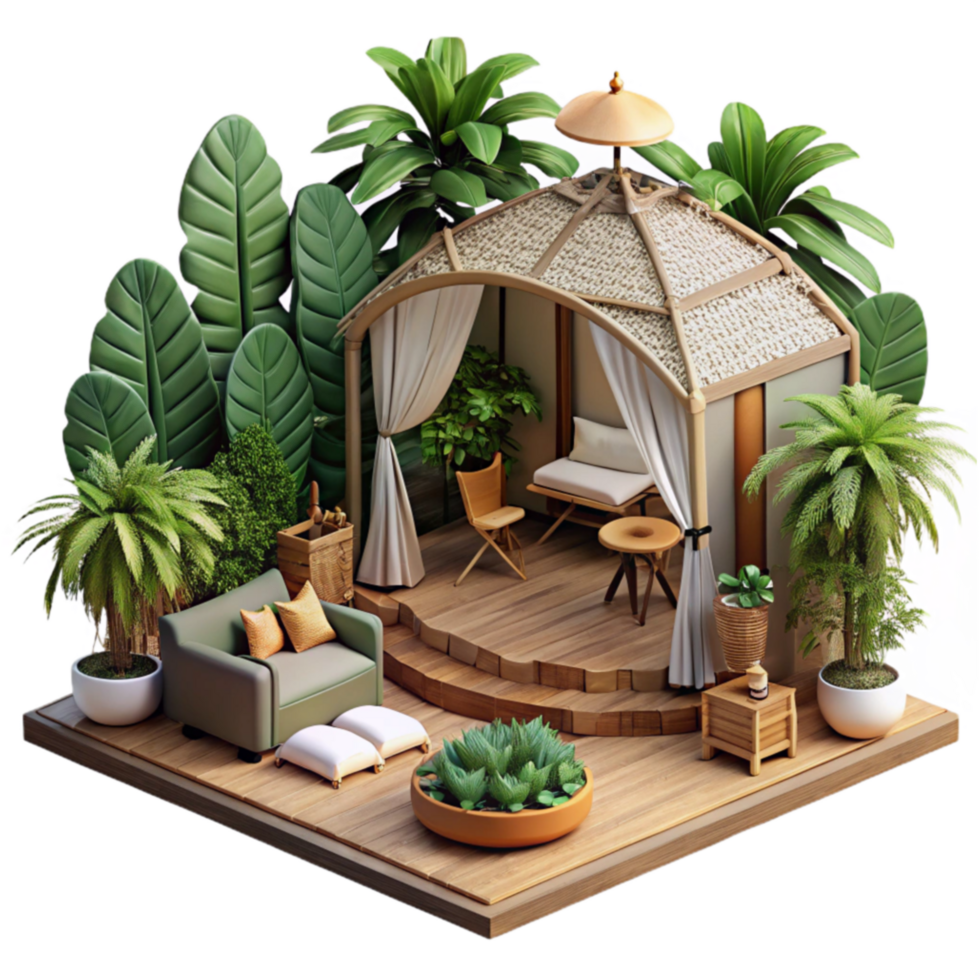 Serene Tropical Patio Design Gazebo, Plants Relaxation png