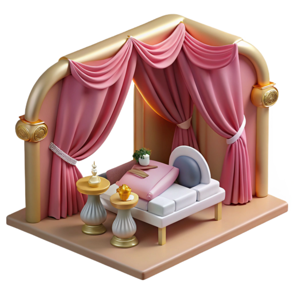 Elegant Canopy Bed with Side Tables 3D Render png