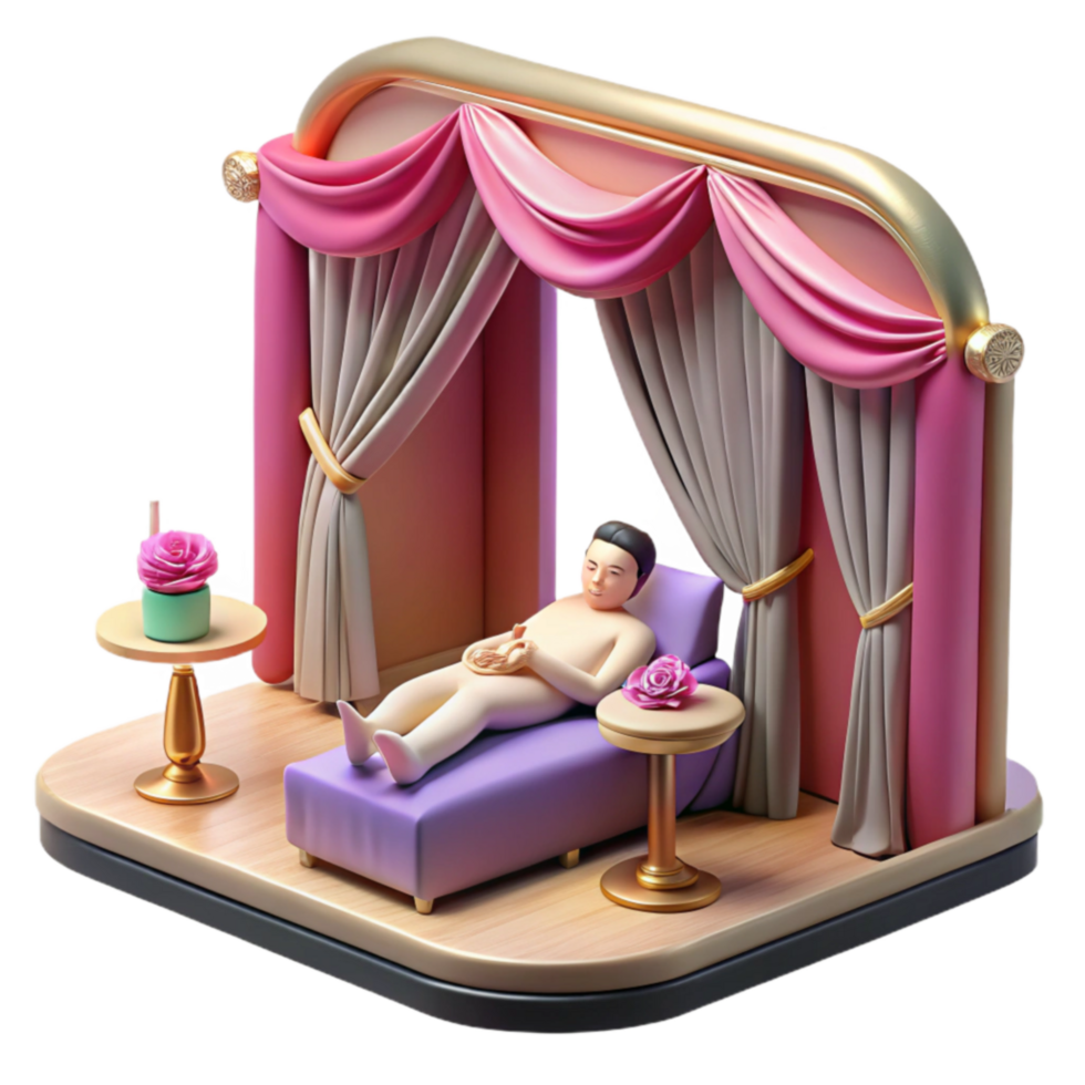 Relaxation Scene 3D Render of Serene Figure on Chaise Lounge png